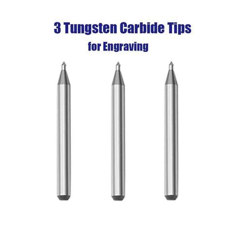 Three tungsten carbide tips for Corded Electric Engraver Pen With Stepless Speed 3000 To 15000 RPM Pro Grade Etching Tool Kit.