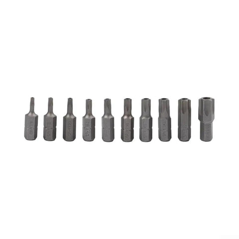 Helluva Tough 34 Piece Socket Set With E Type Sockets And Torx Bits forged chrome vanadium steel hex & torx bits display.