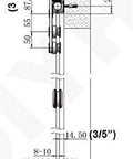 Diagram showing installation details of 12 Ft Stainless Steel Glass Double Bi Partition Sliding Barn Door Hardware Kit Heavy Duty.