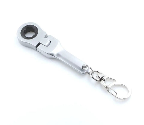 10mm Ratchet Wrench Keychain Set With Flexible Head Ultra-Compact Pocket Tool, silver metal keychain with clip