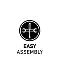 Easy assembly logo featuring a screwdriver and wrenches symbol, implying simplicity in setup for No Fuss Adjustable Flip Top Standing Desk.