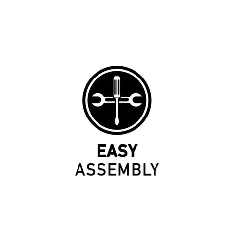 Easy assembly logo featuring a screwdriver and wrenches symbol, implying simplicity in setup for No Fuss Adjustable Flip Top Standing Desk.