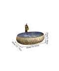 Bathroom Sinks Bathroom Vessel Sink Carved Lotus Art Countertop Basin Oval Ceramic Washbasin with Faucet 60cm x 40cm dimensions.