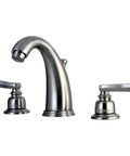 Royale Widespread Lavatory Faucet With Brass Pop Up Brushed Nickel Finish Slick 8 To 16 Inch Adjustable Center Deck Mount Washerless Cartridge One Half Inch IPS One Point Two GPM Flow shown with sleek design
