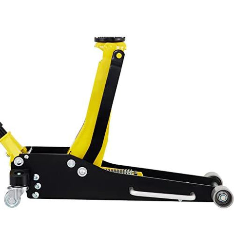 Floor jack, 3-ton, low-profile, yellow and black with dual pistons