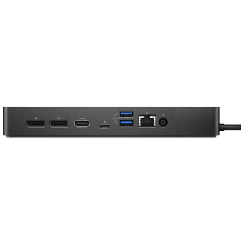Detail of the ports on the Type C Dock in the Sweet Work Setup Bundle Featuring One Thirty Watt Type C Dock Driving Dual Four K Monitors And Fast Ethernet Plus Snappy Keyboard Mouse Kit With Gel Wrist Pad And Heavy Duty Dual Arm Stand For Smooth Daily Grind Convenience.
