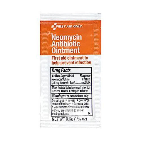 First Aid Only Neomycin antibiotic ointment sachet with orange label, 0.9 g