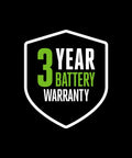 3 year battery warranty badge in black and green, highlighting reliability for Bulletproof 56V Replacement Lithium Ion Battery.