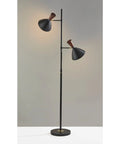 Arlo Tree Floor Lamp With Dual Shades, 67.25 Inch Tall, 2 x 60W Max, Black Finish, Modern Mid Century Style, standing on white floor
