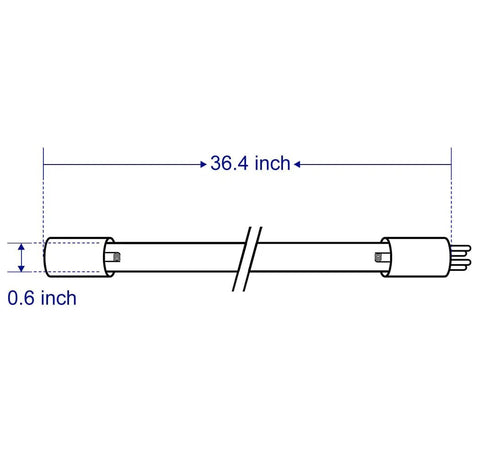 Diagram of 40W UV Replacement Bulb For OWS Water Purification Systems, 36.4 Inch Long, 4 Pin Base