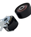Timing Belt Pulley Set Kit That Totally Works With Freelander 2 Evoque And Discovery Sport For Serious Car Repairs And Keeps Your Ride Running Smooth Without Issues Using The Right Parts. Black metal timing belt pulleys with bearings for Land Rover engine repair.