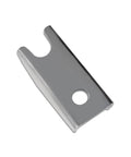 Front-angle view of silver metal universal linear actuator mounting bracket with a single mounting hole.