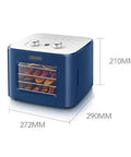 Digital Electric Food Dehydrator With Four Stackable Stainless Steel Trays And Precision Temperature Controls featuring visible trays with fruit.