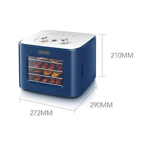 Digital Electric Food Dehydrator With Four Stackable Stainless Steel Trays And Precision Temperature Controls featuring visible trays with fruit.