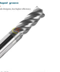 Carbide end mill bit, 1/2 inch, square end, 4-flute, close-up view