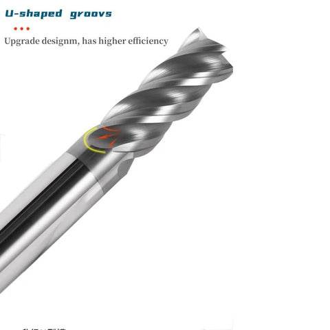 Carbide end mill bit, 1/2 inch, square end, 4-flute, close-up view