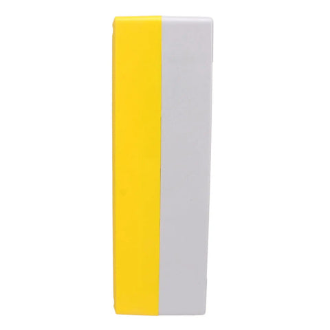 Side view of Push Button Control Station Box Four-Gang Industrial Grade ABS Plastic Enclosure, yellow and gray, IP65 rated.