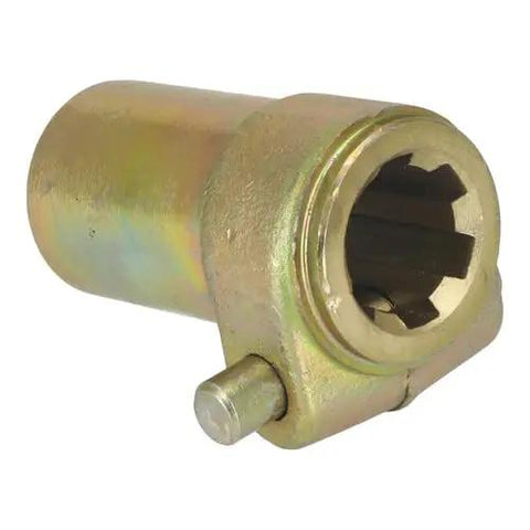 Heavy Duty PTO To Hydraulic Pump Coupler 1 3/8 6 Spline To 1 Inch Round Bore with metallic finish, ideal for tractors.