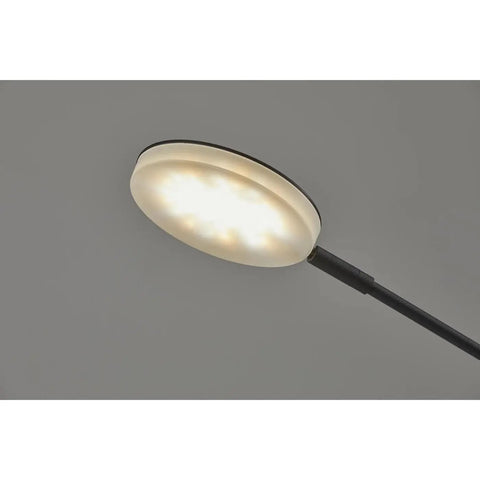 Grover Collection Contemporary Modern LED Floor Lamp In Black Finish Sleek Studio Vibe with illuminated lamp head detail.