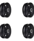 Set of four heavy duty cast iron V-groove wheels for industrial use, 6 inch diameter and 4000 lb capacity, ideal for trolleys and carts.