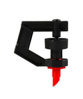 G Type 360 Degree Micro Rotary Nozzle Sprinkler Head for Lawn and Garden Irrigation, black plastic with red tip, side view