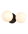 Front view of Dope Matte Black Two Light Globe Vanity Wall Sconce with Opal Glass Shades, mid-century modern style.