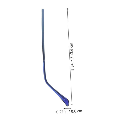 Side view of blue metal eyeglass temple with length 5.34 inches, width 0.24 inches. Two Pairs Replacement Glasses Arms Lightweight Eyeglass Temples Easy To Install For Comfy Wear Compatible With Most Frames And Sunglasses For Quick Repairs And A Better Fit.