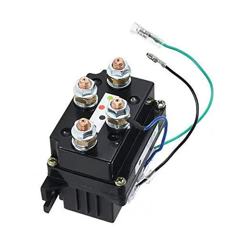 Universal 12V 500A Winch Solenoid Relay Contactor for Heavy Duty Upgrades, marine-grade build, shown with electrical connections
