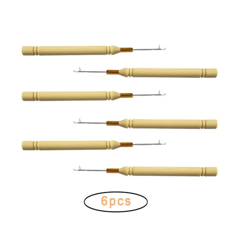 Six Pack Pulling Hook Crochet Needle Set For Hair Extensions, Latch Hook Tools For Silicone Link Rings, Beads, Feathers And Loops, Perfect Crafting Kit For Weaving And Attachment Projects, 6 pcs plastic handle crochet hooks