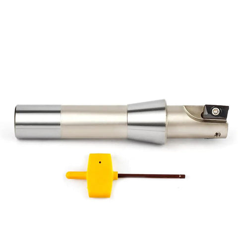 Beefy Indexable End Mill With R8 Shank One Inch Cutting Diameter Five And Twenty Seven Thirty Second Inch Overall Length with tool included