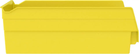 Side view of Heavy Duty Plastic Shelf Bins For Garage Closet And Drawer Organization 12-Inch By 11-Inch By 4-Inch Yellow 12-Pack Durable Storage Bins