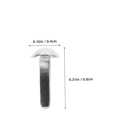 Close-up of a single iron brad 0.31x0.16 in, part of 100 Pcs Iron Brads For Paper Crafting And Puppet Making Kit Double Leg Fasteners.