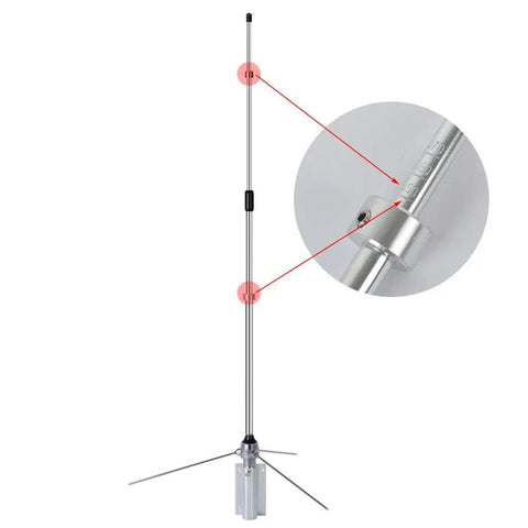 Close-up of Beefy UHF Mobile Antenna For 350 To 500MHz Repeater Use 100W High Power Aluminum Alloy Body showing detailed construction
