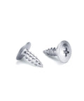 100 Pack Number 8 X 1/2 Phillips Truss Head Screws Built Tough Galvanized Carbon Steel Rust Busting Heavy Duty Deck Siding Fasteners Zinc Finish showing two zinc coated screws with truss heads.