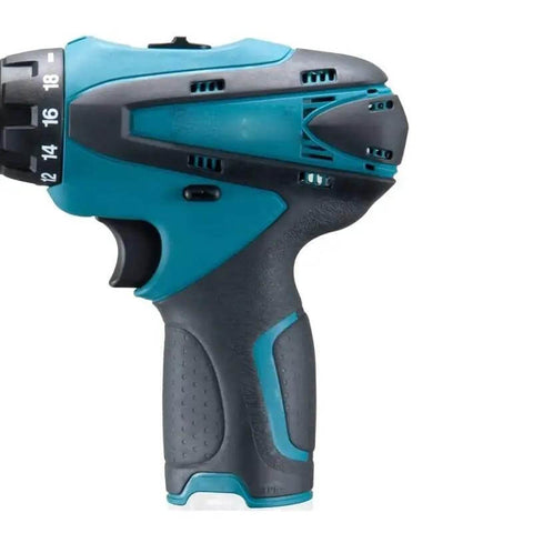 Compact 12V Cordless Power Drill With Slick Quick Chuck And Two Speed Modes Lightweight ergonomic design for precision in furniture assembly.