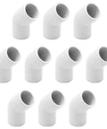 Set of ten Two Way 45 Degree PVC Elbow Fittings for DIY frames and structures with half inch Schedule 40 furniture grade connectors.