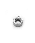 Front view of a silver aluminum round turning insert with serrated inner edge and central hole for SGCR/SRDCN tool holders.