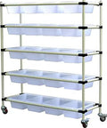 Heavy Hitters Set Of 4 Swivel Casters Featuring Silent PU Nylon Wheels M12 X 60MM Lead Screw 360KG Load Capacity Smooth Operator Rolling Setup Built Tough For Furniture Workbench Rig on a storage rack.