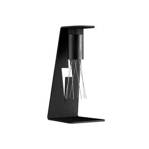 Level Up Your Daily Grind With This Adjustable Wdt Espresso Coffee Stirrer Featuring Rotating Needle Spread Magnetic Holder And Six Spare Tips For Flawless Shots No Cap on a sleek black design with steel spikes.