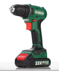 Beefy 21V Rechargeable Cordless Hand Drill Kit Featuring Dual Speed Gears And Black Oxide High Carbon Steel Bits With An Ergonomic Handle, green and black