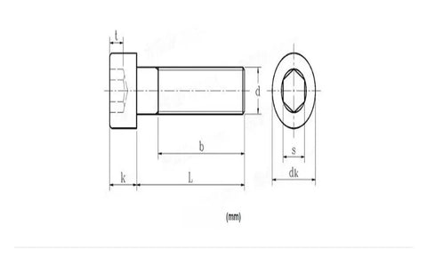 Technical drawing of Top Shelf Grade Two Titanium Hex Socket Cap Screws Din 912 M8 Metric Knurled Grip Industrial Hardware.
