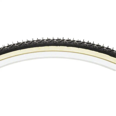 Knobby Wire Bead Bicycle Tire with Gumwall for Street and Off Road Use, 27 Inch by 1 3 8 Inch Replacement Tire, Black with Tan Sidewalls
