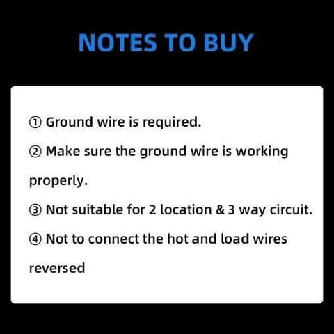 Installation notes for Single Pole Motion Sensor Light Switch With 120 Degree PIR Coverage, Grounding Required And No Neutral Wire