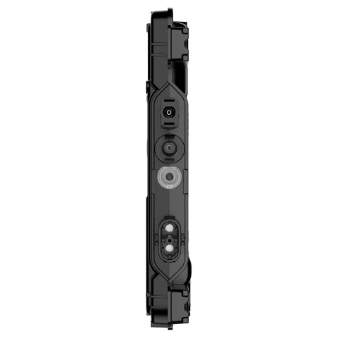 Top Shelf Micro Inverter With Standard Mc4 Connectors designed for 320 to 540 watt solar panels, side view with connectors.