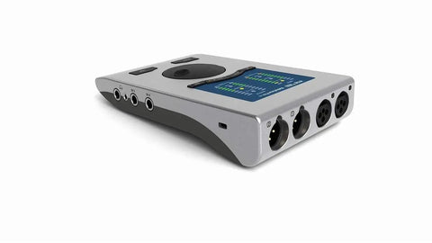 24 Channel USB Audio Interface With 12 In 12 Out Dual Mic And Instrument Preamps SteadyClock FS angled view on white background