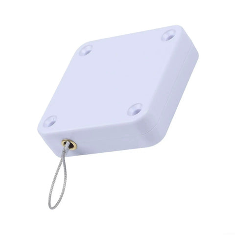 Automatic Door Closer With Adhesive Mount 1200g Tension Retractable Device, white finish, showing corner view with cable