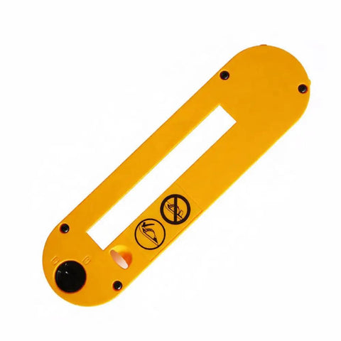 Protective Throat Plate Insert for 10 Inch Portable Table Saw in Zero Clearance Style Fits DeWalt DWE7490 DWE7491 DWE7491RS DWE7492 Heavy Duty Alloy and Plastic Build for Easy Fit Replacement Plate for DIY Pros and Woodworking Projects, top view.