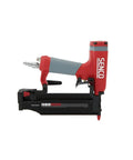 Pro Grade Pneumatic Pin Nailer For Cabinet Trim And Fine Woodworking Ships Ready Using Twenty One Gauge Straight Collated Pins From Half Inch To Two Inches side view with ergonomic grip.