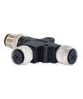 M12 T Type Connector A Code Male To Female Unshielded IP67 Waterproof Field Wired Sensor Plug Adapter, 4 Pin, industrial use.