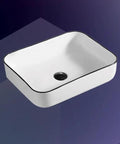 USZWBY Vessel Sinks Bathroom Sink Nordic Style Above Counter Basin Home Bathroom Wash Basin Hotel Above Counter Basin Ceramic Art Basin Bathroom Bowl Sink with sleek design and black trim.